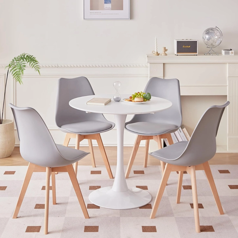 COMEDOR MESA TULIP REDONDA 80CM BLANCA + 4 SILLAS TULIP GRIS - 1