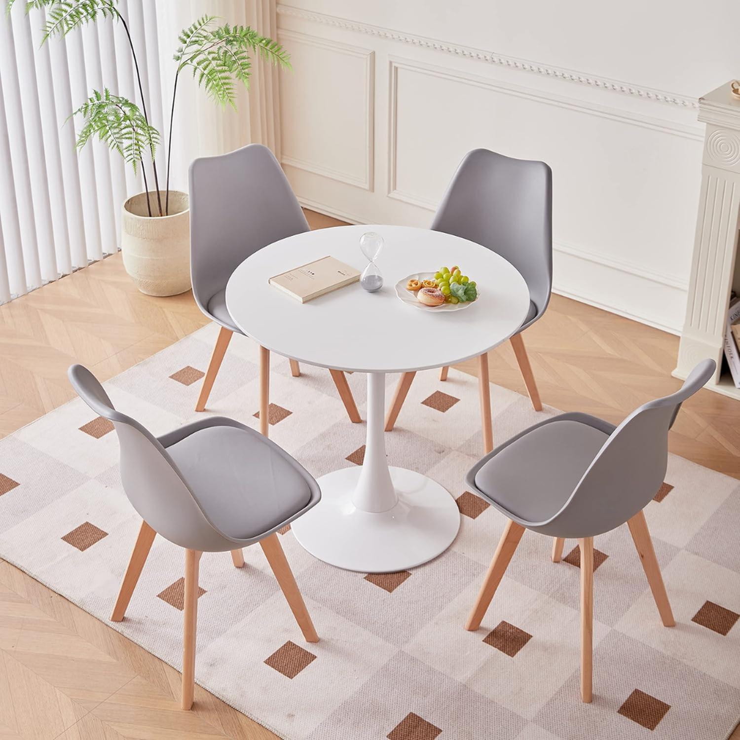 COMEDOR MESA TULIP REDONDA 80CM BLANCA + 4 SILLAS TULIP GRIS - 3