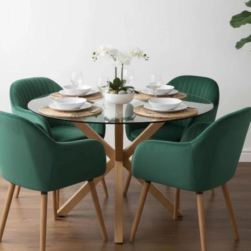COMEDOR MESA REDONDA EQUIZ 120CM + 4 BUTACAS ALMER VERDE ESMERALDA - 1