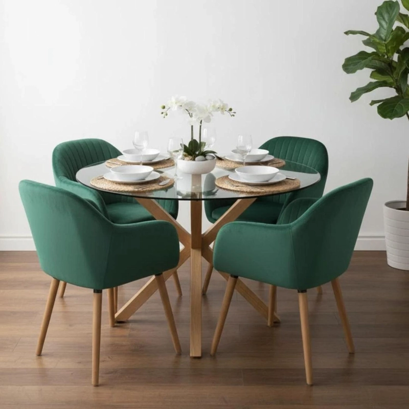 COMEDOR MESA REDONDA EQUIZ 120CM + 4 BUTACAS ALMER VERDE ESMERALDA - 2