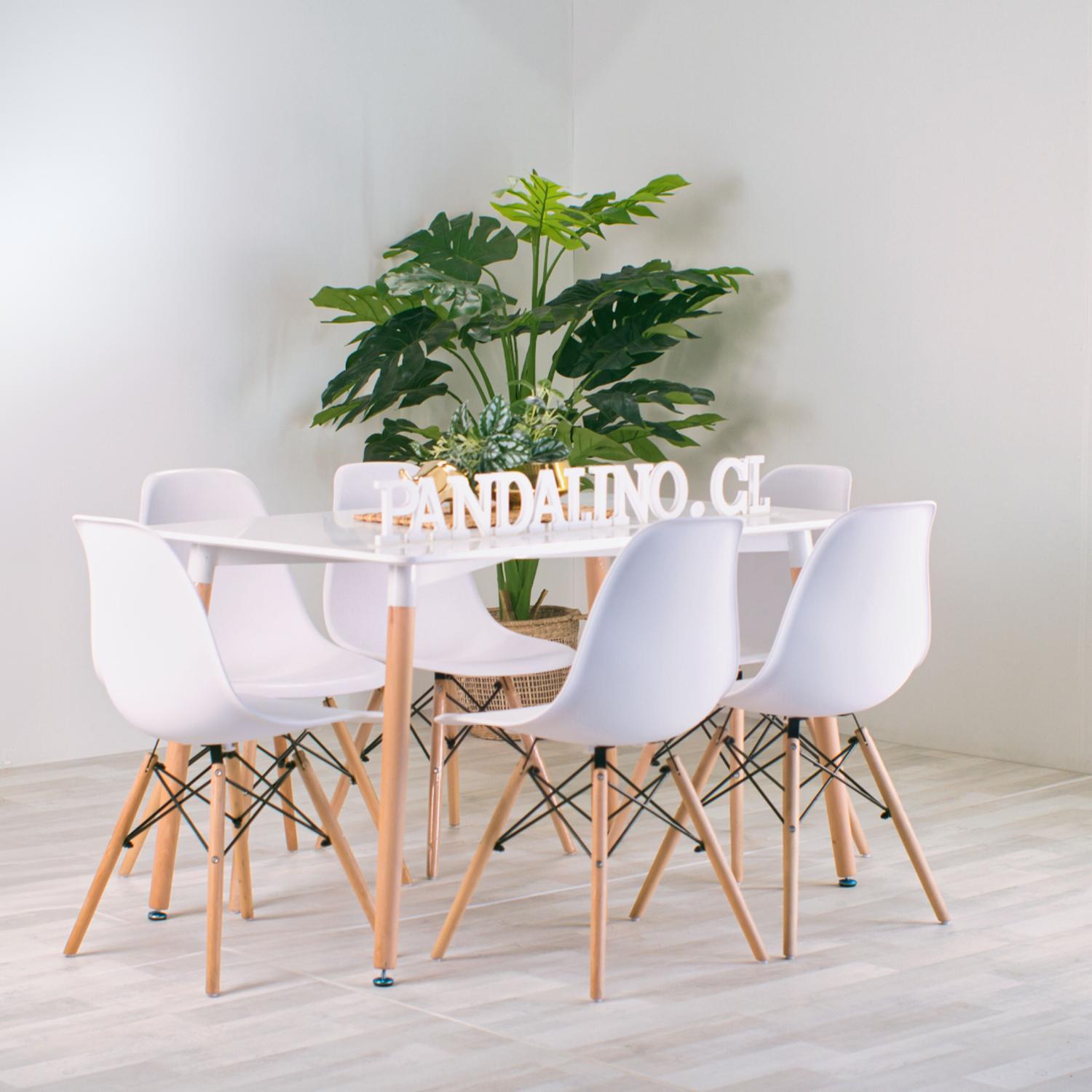 COMEDOR MESA RECTANGULAR BRUNELL 120X80 BLANCO + 6 SILLAS EAMES BLANCA - 1