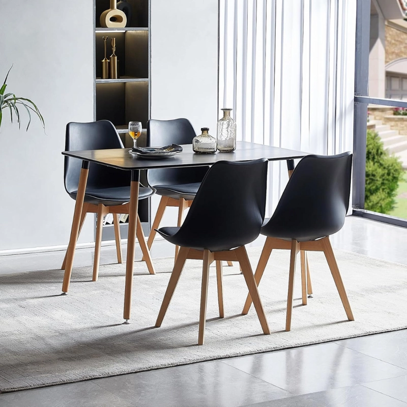 COMEDOR MESA RECTANGULAR BRUNELL 120X80 NEGRA + 4 SILLAS TULIP NEGRA - 1