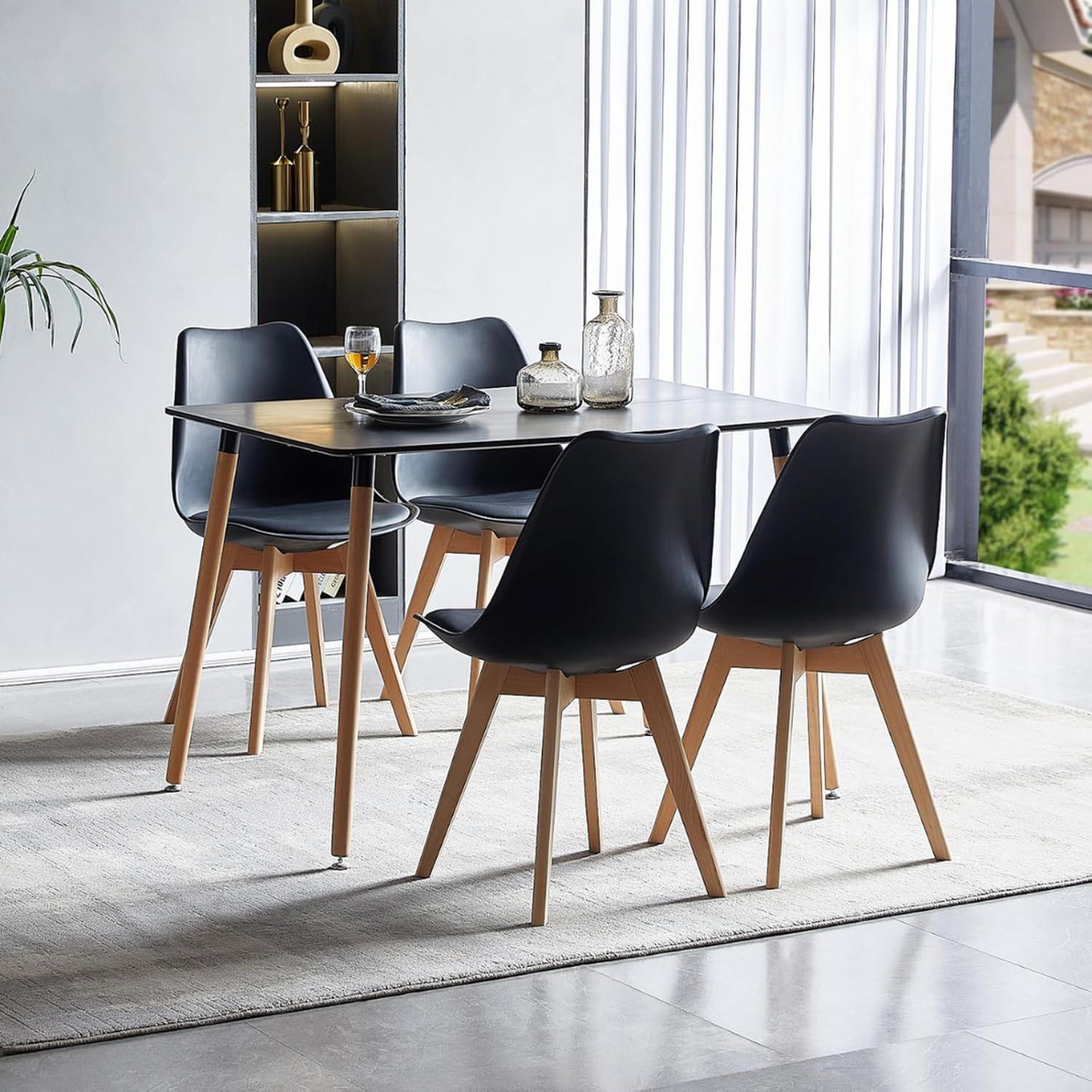 COMEDOR MESA RECTANGULAR BRUNELL 120X80 NEGRA + 4 SILLAS TULIP NEGRA - 1