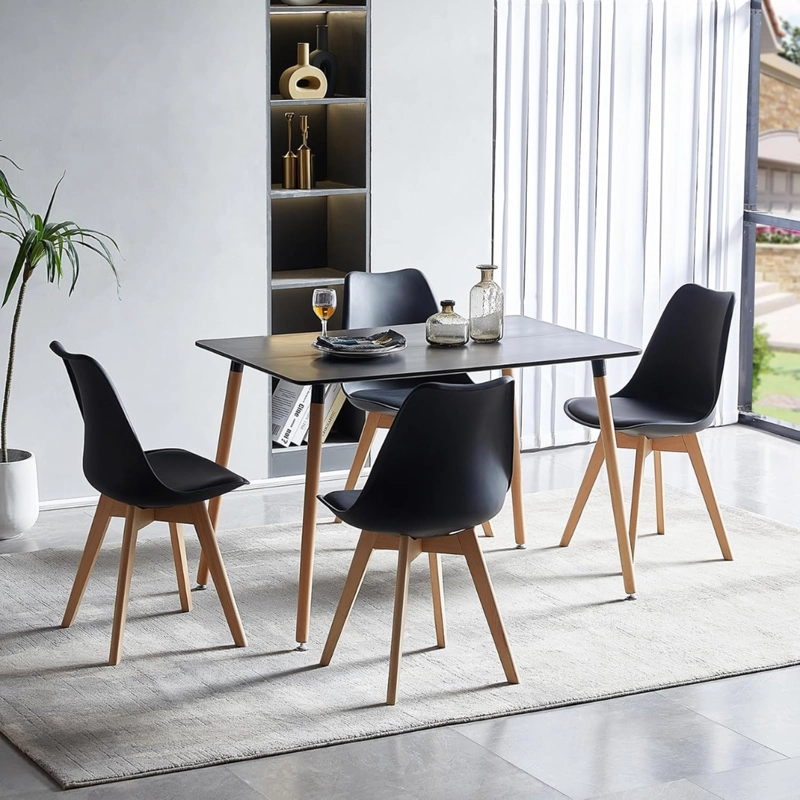 COMEDOR MESA RECTANGULAR BRUNELL 120X80 NEGRA + 4 SILLAS TULIP NEGRA - 2