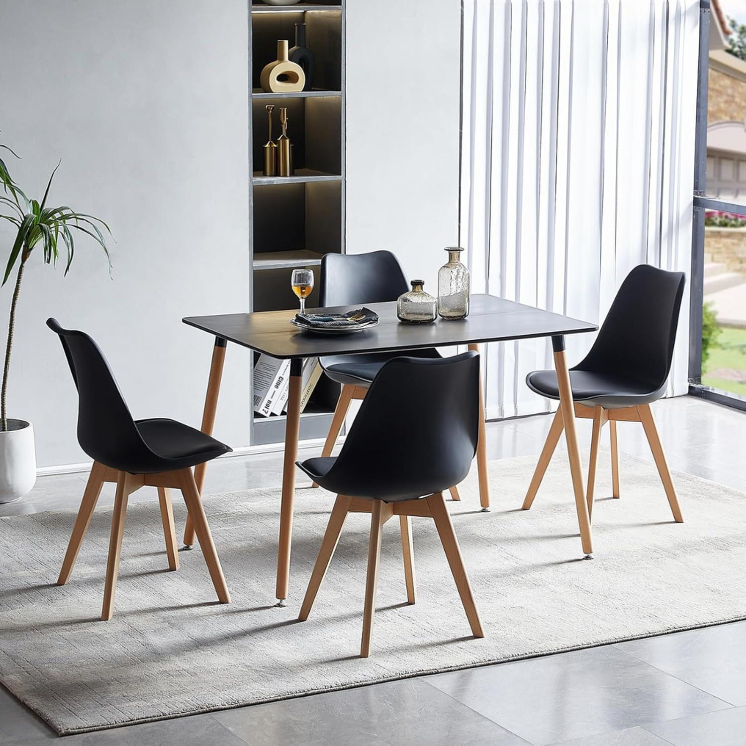COMEDOR MESA RECTANGULAR BRUNELL 120X80 NEGRA + 4 SILLAS TULIP NEGRA - 2