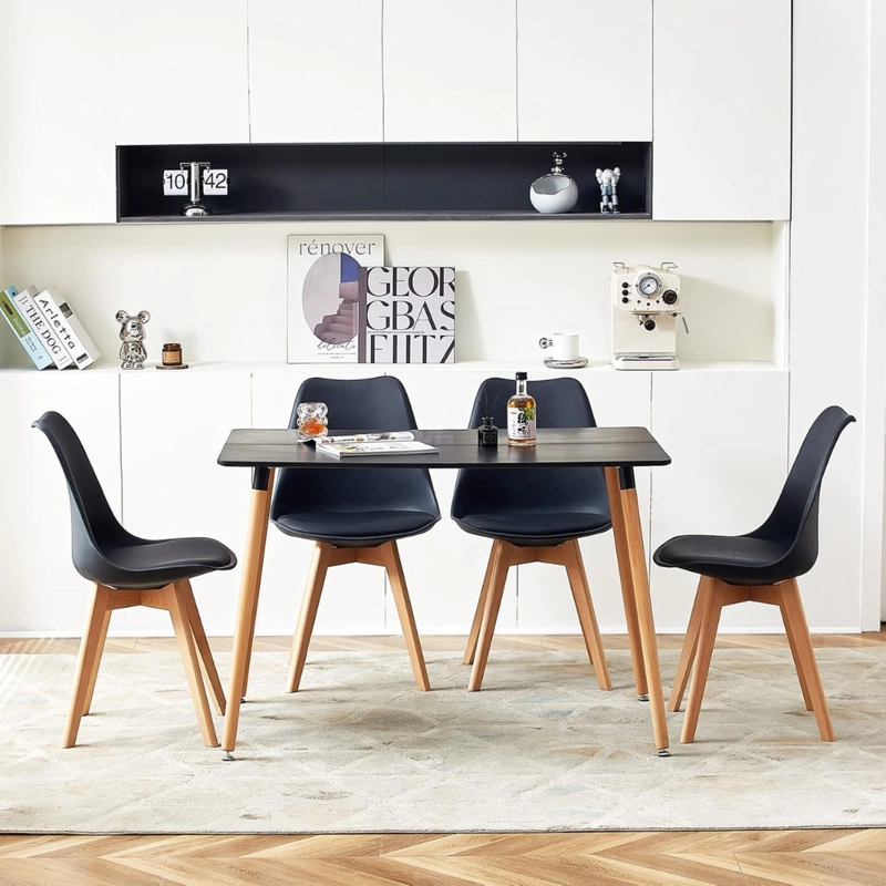 COMEDOR MESA RECTANGULAR BRUNELL 120X80 NEGRA + 4 SILLAS TULIP NEGRA - 3