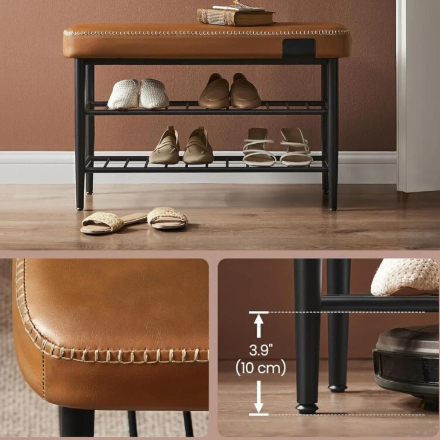 BANQUETA ZAPATERO ORGANIZADOR MAUK | ACERO Y ECO CUERO CAFE - 3