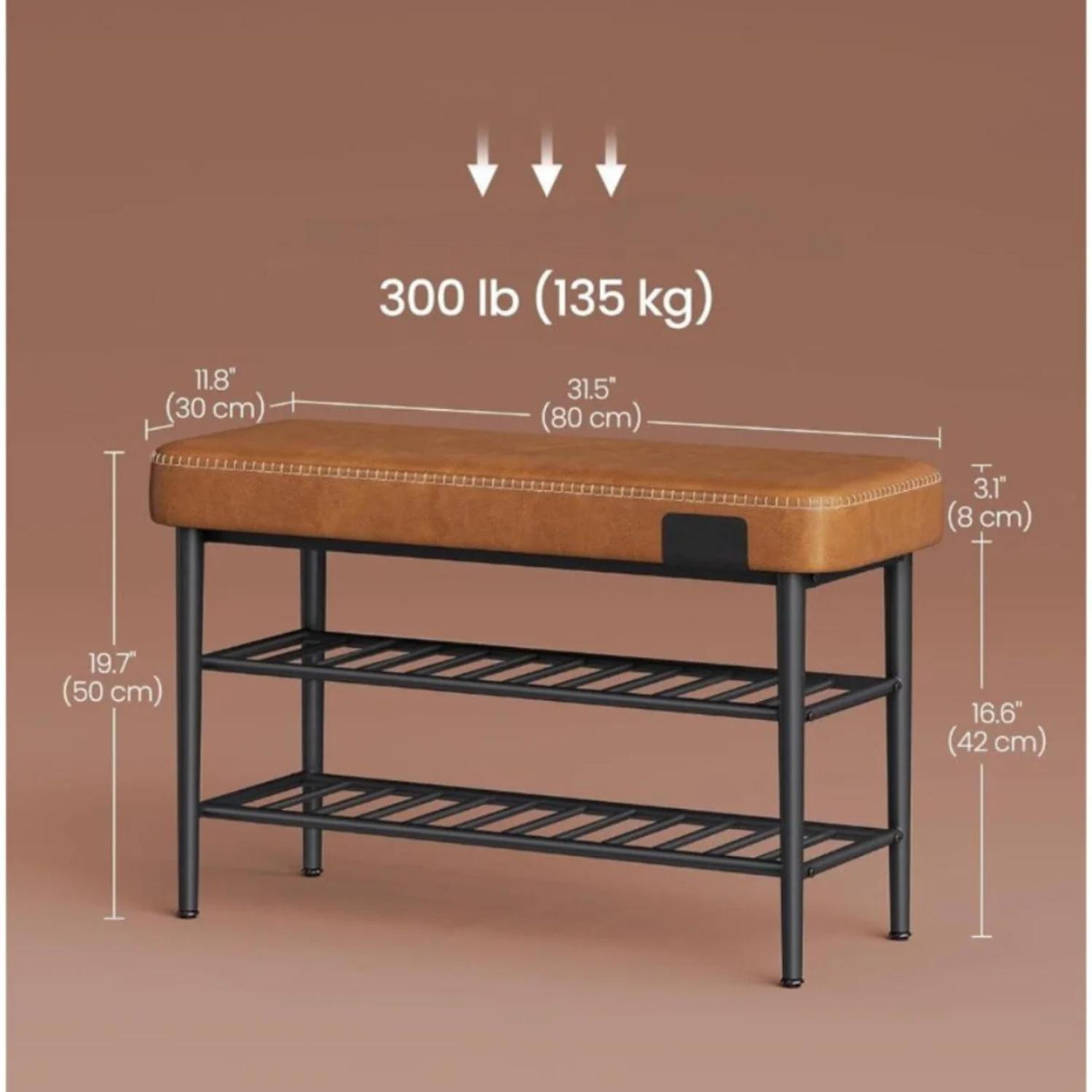 BANQUETA ZAPATERO ORGANIZADOR MAUK | ACERO Y ECO CUERO CAFE - 4