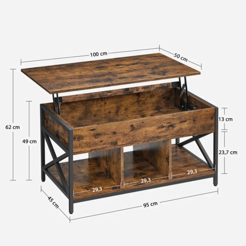MESA DE CENTRO ELEVABLE MAITE | MULTIFUNCIONAL CON ESTILO INDUSTRIAL - 7