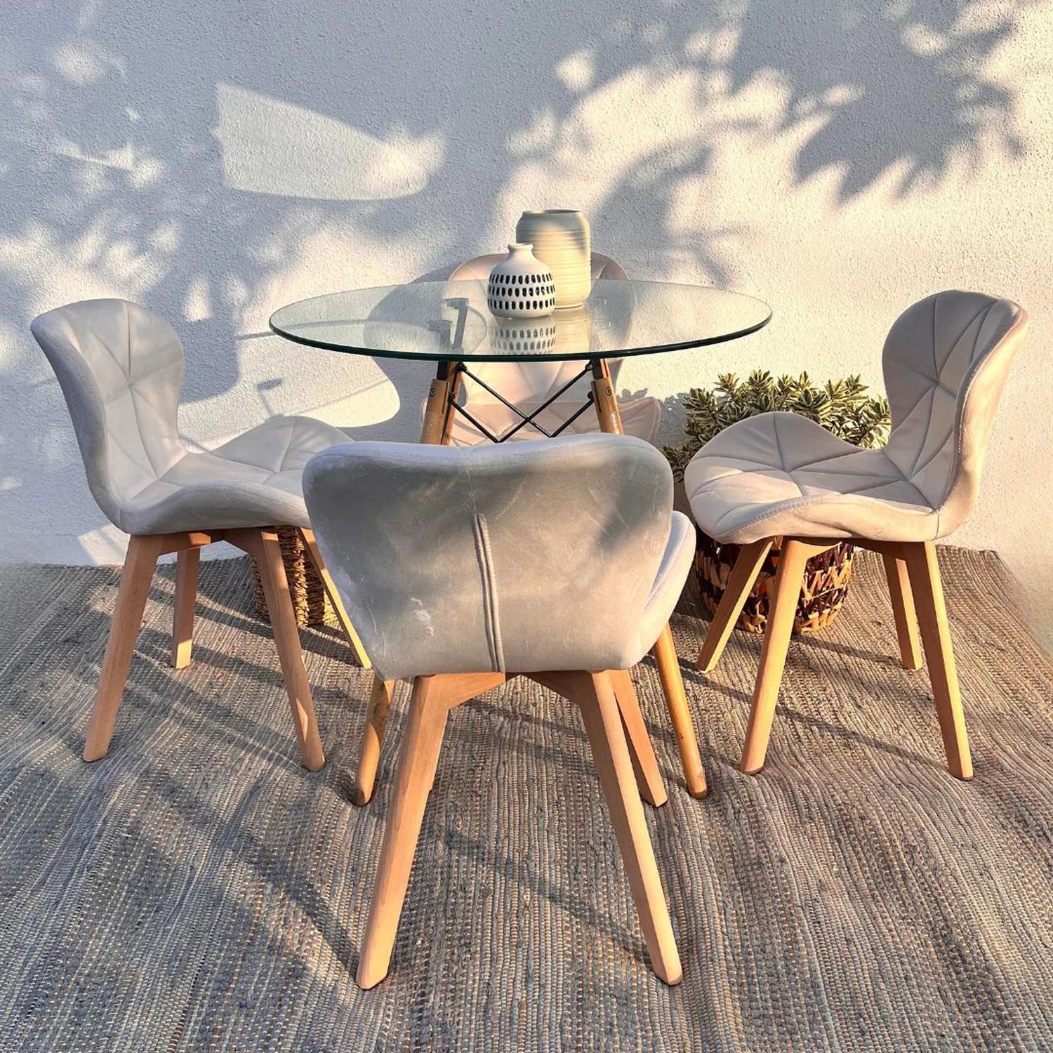 COMEDOR REDONDO MESA ELIDA 80CM + 4 SILLONES RUBIK BEIGE FELPA - 1