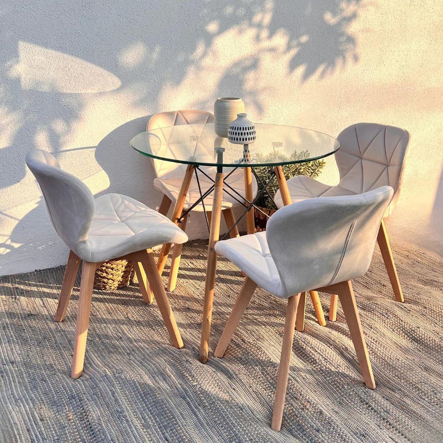 COMEDOR REDONDO MESA ELIDA 80CM + 4 SILLONES RUBIK BEIGE FELPA - 2