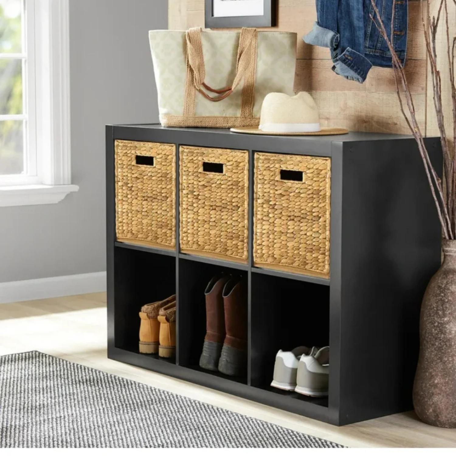 MUEBLE ORGANIZADOR PASCO NEGRO | CON CANASTOS DE MIMBRE - 1