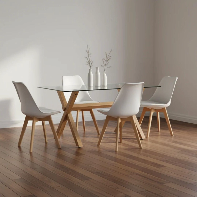 COMEDOR MESA XINIA 130X80 + 4 SILLAS TULIP BLANCA - 1