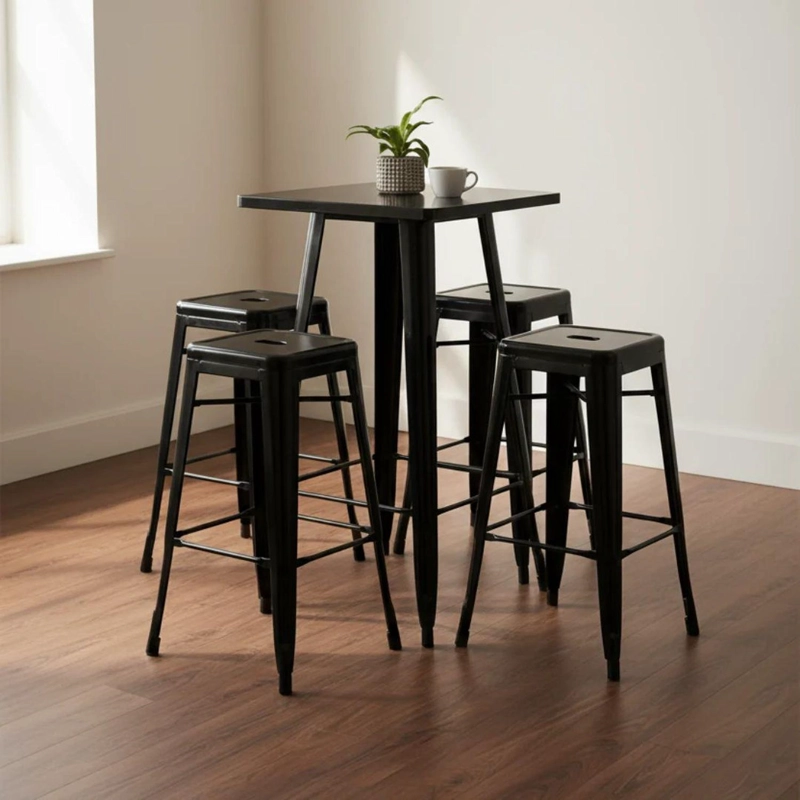 PACK MESA ALTA TOLIX + 4 TABURETES TOLIX NEGRO | ACERO ESTILO INDUSTRIAL - 1