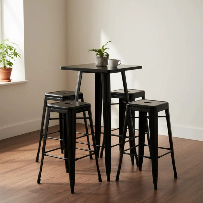 PACK MESA ALTA TOLIX + 4 TABURETES TOLIX NEGRO | ACERO ESTILO INDUSTRIAL - 2