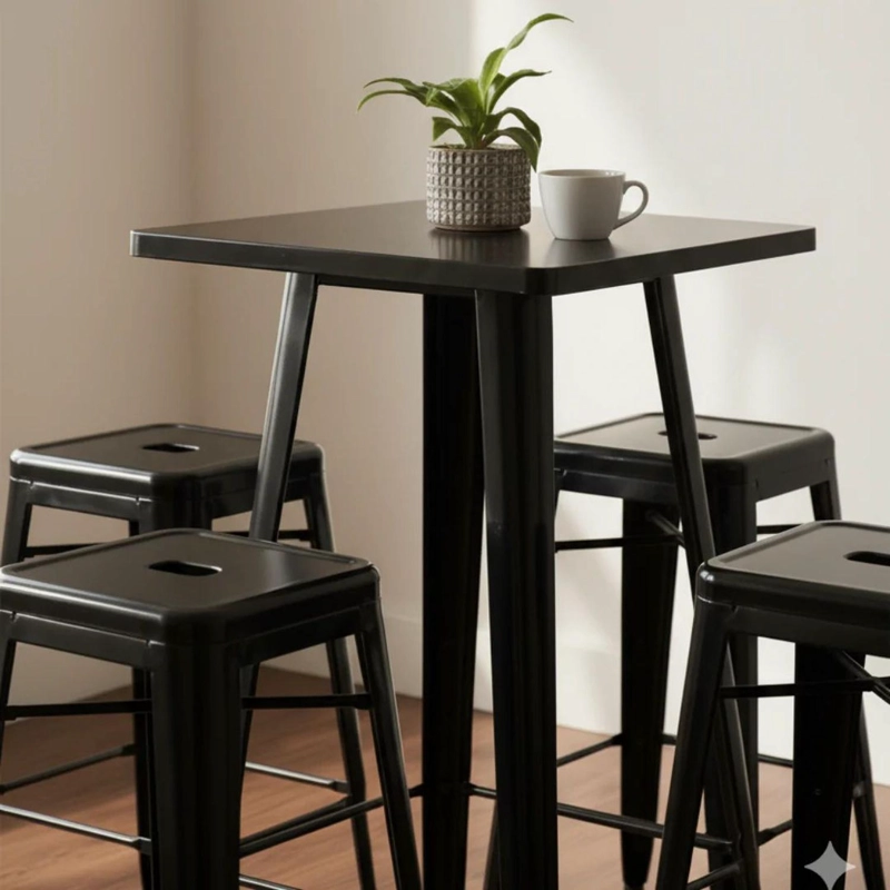 PACK MESA ALTA TOLIX + 4 TABURETES TOLIX NEGRO | ACERO ESTILO INDUSTRIAL - 3