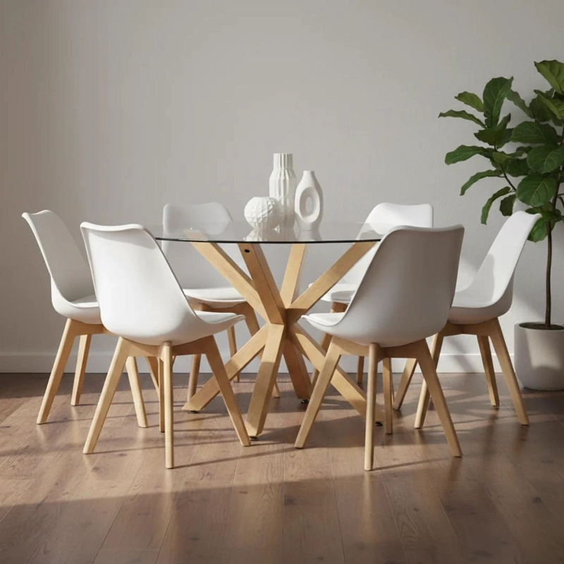 COMEDOR MESA REDONDA EQUIZ 120CM + 6 SILLAS TULIP BLANCA - 1