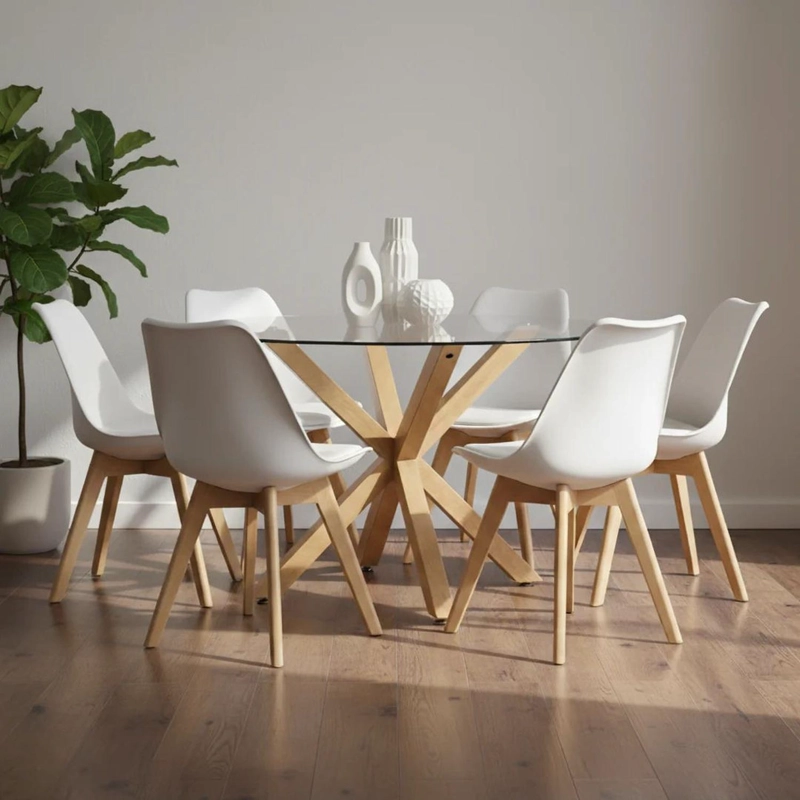 COMEDOR MESA REDONDA EQUIZ 120CM + 6 SILLAS TULIP BLANCA - 2