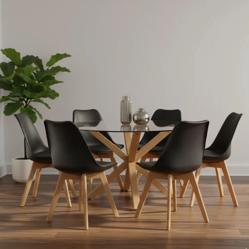COMEDOR MESA REDONDA EQUIZ 120CM + 6 SILLAS TULIP NEGRO - 1