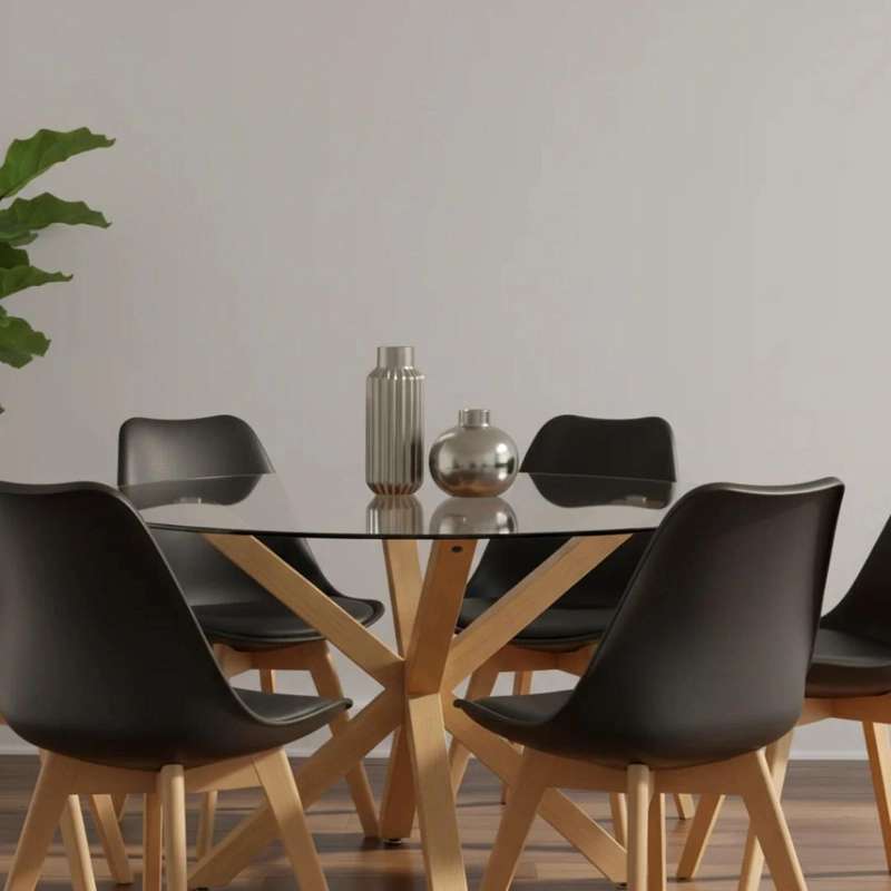 COMEDOR MESA REDONDA EQUIZ 120CM + 6 SILLAS TULIP NEGRO - 2