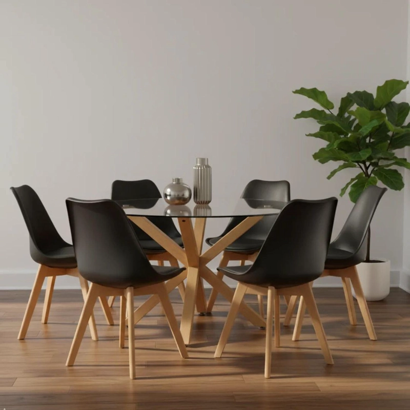 COMEDOR MESA REDONDA EQUIZ 120CM + 6 SILLAS TULIP NEGRO - 3
