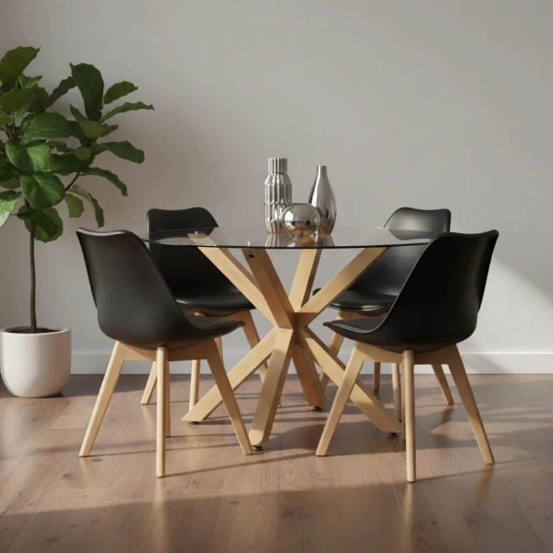COMEDOR MESA REDONDA EQUIZ 100CM + 4 SILLAS TULIP NEGRO - 1