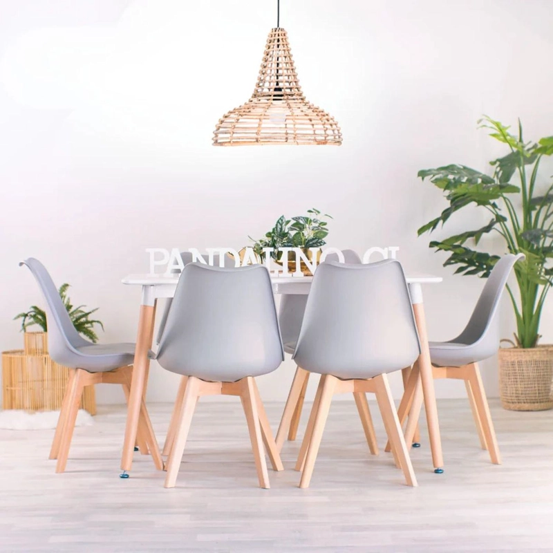 COMEDOR MESA RECTANGULAR BRUNELL 120X80 BLANCA + 6 SILLAS TULIP GRIS - 3