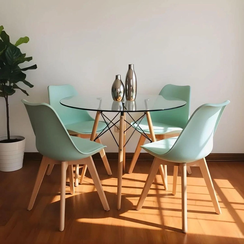 COMEDOR MESA REDONDA ELIDA 80CM + 4 SILLAS TULIP MENTA - 3