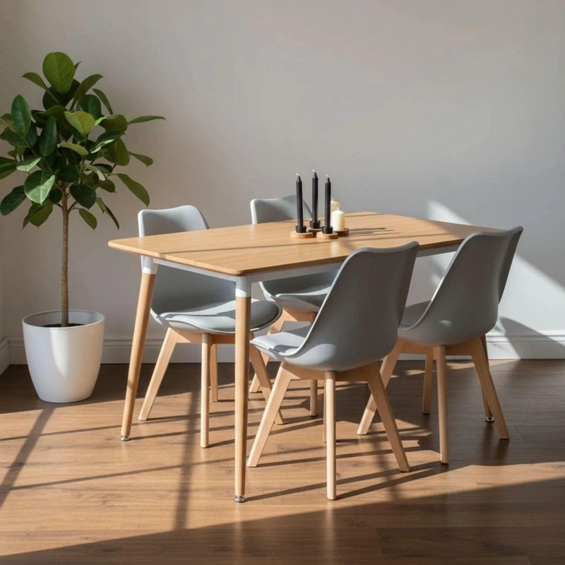 COMEDOR MESA RECTANGULAR ALAMO 130X80 + 4 SILLAS TULIP GRIS - 1