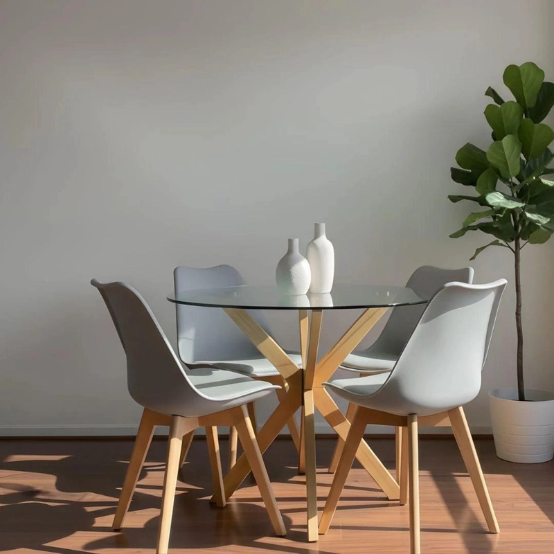COMEDOR MESA REDONDA EQUIZ 100CM + 4 SILLAS TULIP GRIS - 2