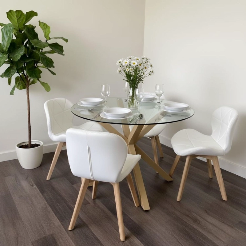 COMEDOR MESA EQUIZ 100CM + 4 SILLONES RUBIK BLANCO - 1