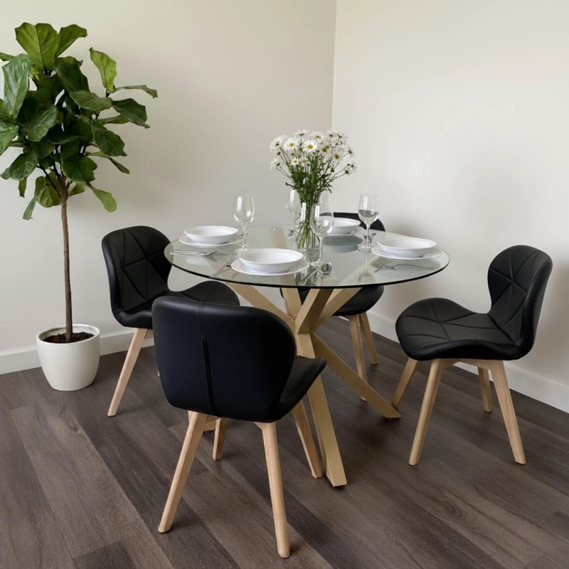 COMEDOR MESA EQUIZ 100CM + 4 SILLONES RUBIK NEGRO - 1