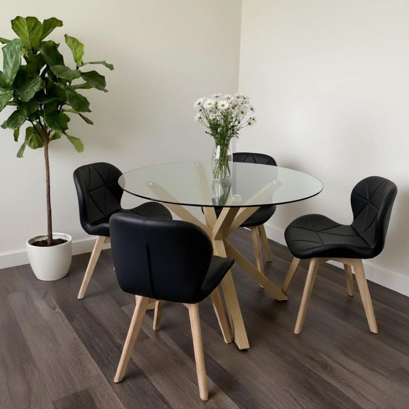 COMEDOR MESA EQUIZ 100CM + 4 SILLONES RUBIK NEGRO - 2