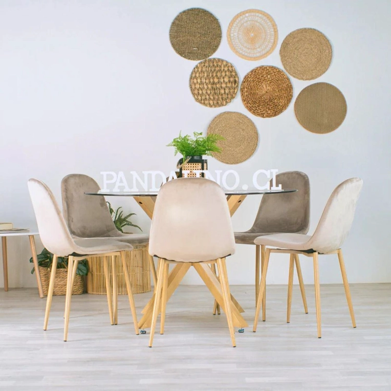 COMEDOR MESA REDONDA EQUIZ 120CM + 6 SILLAS ISY BEIGE - 1