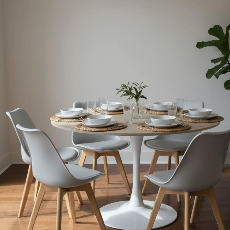 COMEDOR MESA TULIP 120 CM (CUBIERTA EFECTO MADERA) + 6 SILLAS TULIP GRIS - 2