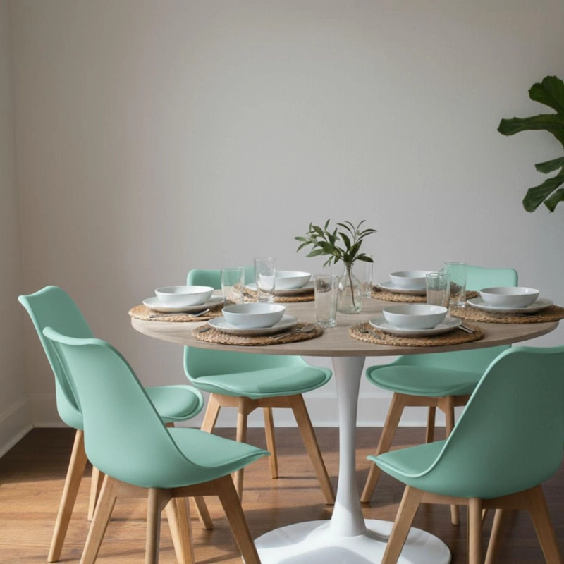 COMEDOR MESA TULIP 120 CM (CUBIERTA EFECTO MADERA) + 6 SILLAS TULIP MENTA - 2