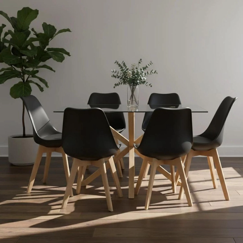 COMEDOR MESA RECTANGULAR GRETA 160X90 + 6 SILLAS TULIP NEGRO - 1