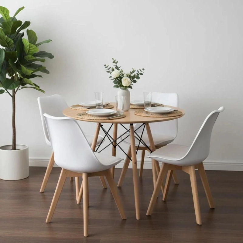 COMEDOR REDONDO SHANNA 80 CM + 4 SILLAS TULIP BLANCO - 1