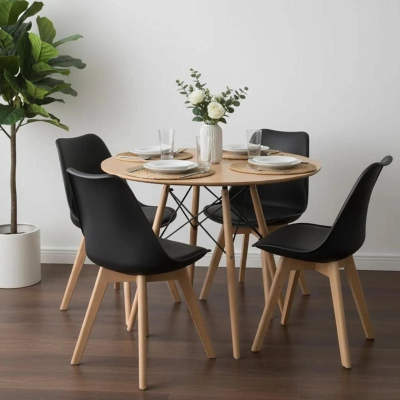 COMEDOR REDONDO SHANNA 80 CM + 4 SILLAS TULIP NEGRO - 1