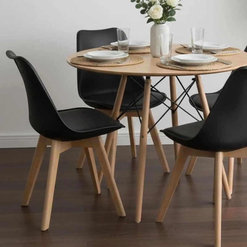COMEDOR REDONDO SHANNA 80 CM + 4 SILLAS TULIP NEGRO - 2