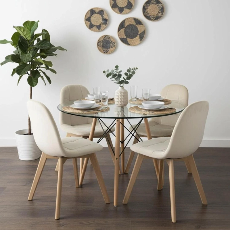 COMEDOR MESA REDONDA ELIDA 80 CM + 4 SILLAS VORAK BEIGE - 1