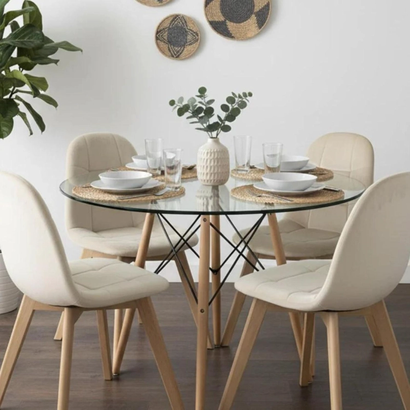 COMEDOR MESA REDONDA ELIDA 80 CM + 4 SILLAS VORAK BEIGE - 2