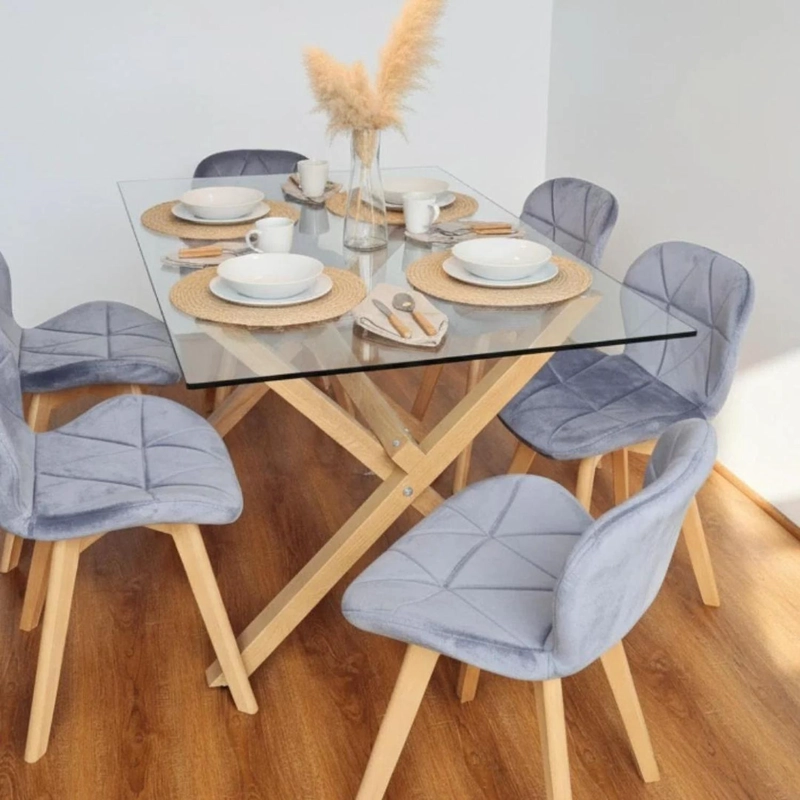 COMEDOR MODERNO MESA XINIA 140X90 + 6 SILLONES RUBIK VELVET GRIS - 2
