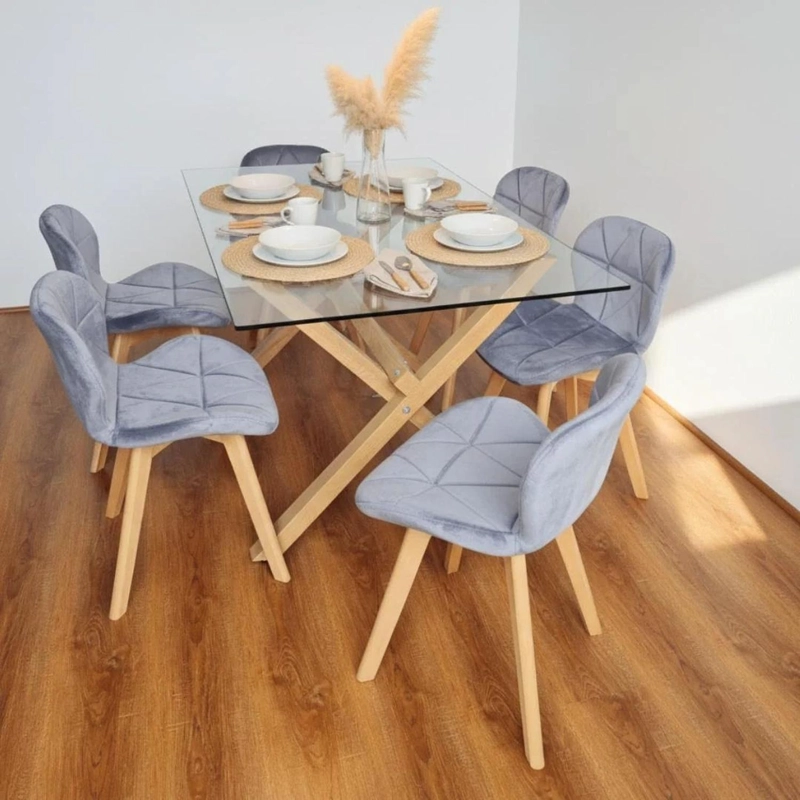 COMEDOR MODERNO MESA XINIA 140X90 + 6 SILLONES RUBIK VELVET GRIS - 3
