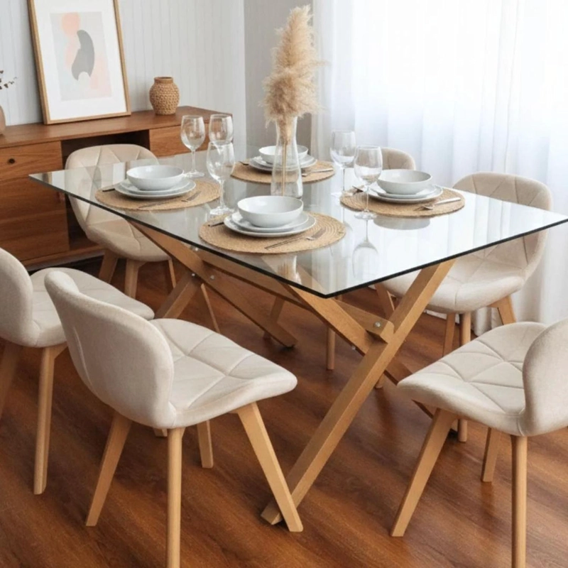 COMEDOR MODERNO MESA XINIA 140X90 + 6 SILLONES RUBIK VELVET BEIGE - 2