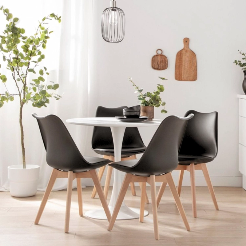 COMEDOR MESA TULIP REDONDA 80CM BLANCA + 4 SILLAS TULIP NEGRO - 1