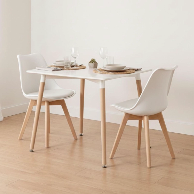 COMEDOR MESA AROA BLANCA 80X80 CM + 2 SILLAS TULIP BLANCA - 1