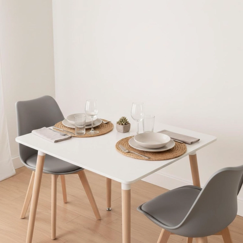 COMEDOR MESA AROA BLANCA 80X80 CM + 2 SILLAS TULIP GRIS - 2