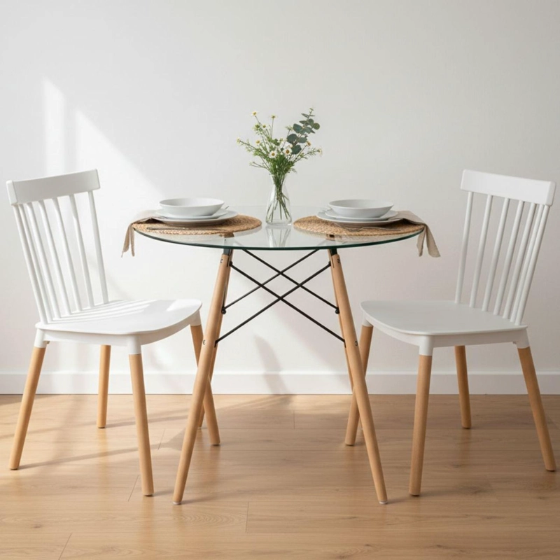 COMEDOR MESA ELIDA 80 CM + 2 SILLAS WINDSOR BLANCO - 1