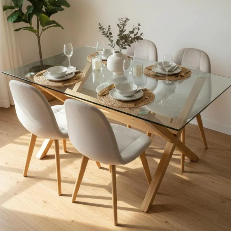 COMEDOR MESA XINIA 130X80 + 4 SILLAS VORAK VELVET BEIGE - 2